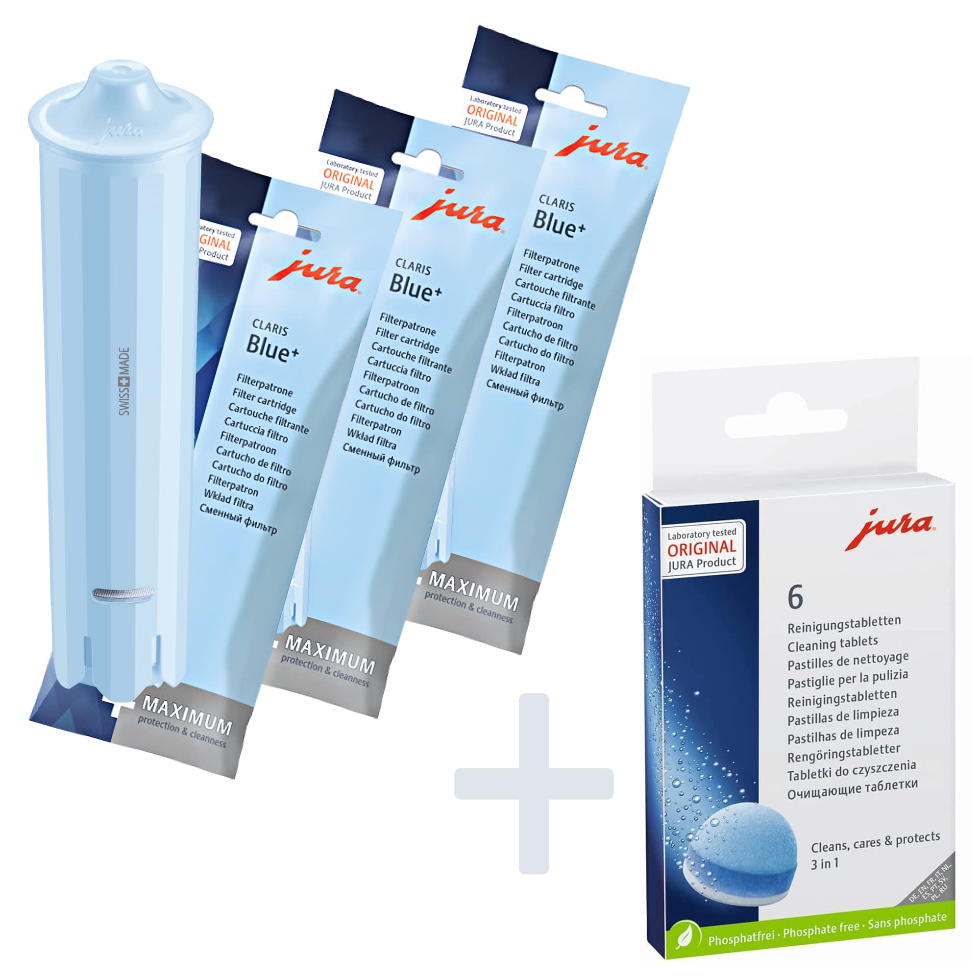 Jura Claris Blue+ Water Filter Set – 3 Filters + 6 Cleaning